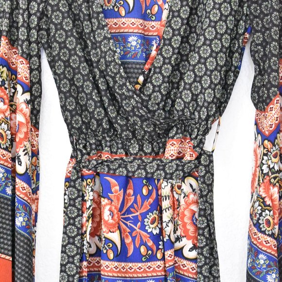 Missguided Mixed Print Bell Sleeve Wrap Romper - Picture 5 of 12